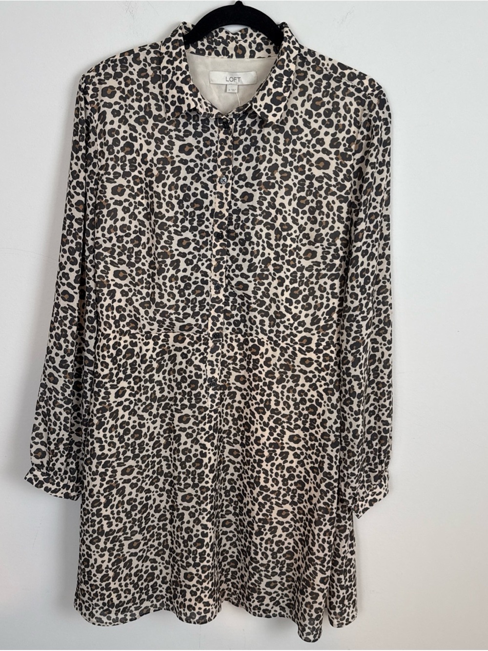 LOFT Brown Black Leopard Animal Print Midi Dress Long Sleeves size Medium NWT